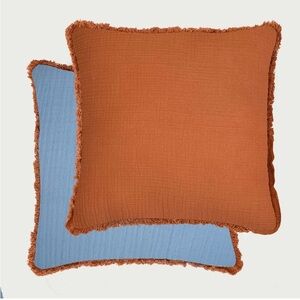 Cozy Home Fringed Orange and Blue Pillow covers  Set